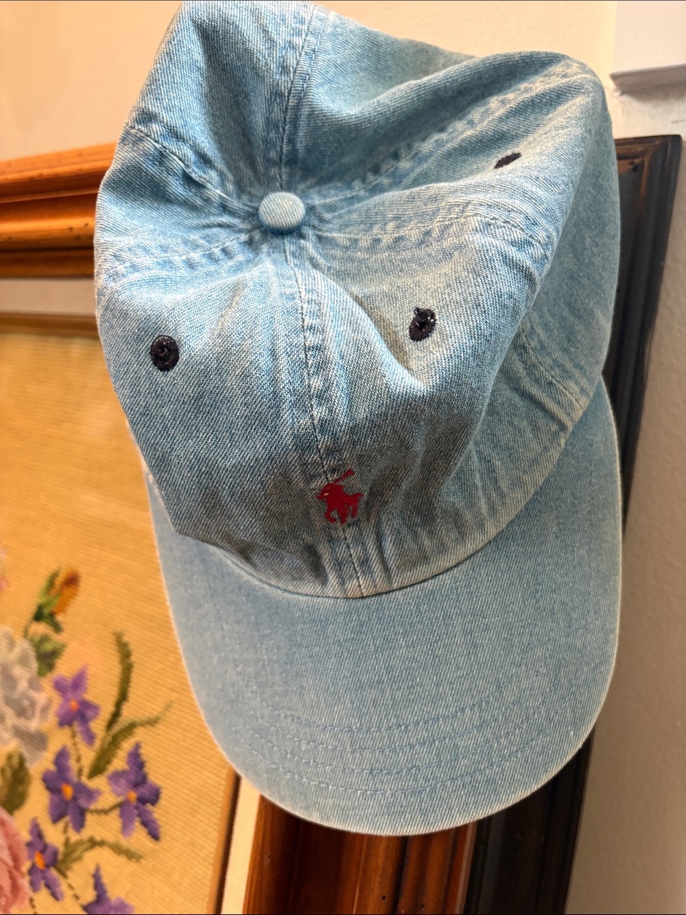 Vintage Polo Ralph Lauren Hat Cap Classic Cotton denim Tan Pony Logo